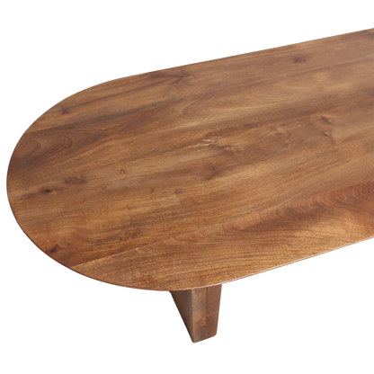 Bullnose salontafel bruin van massief mangohout — maatoverzicht — MEUBELIER