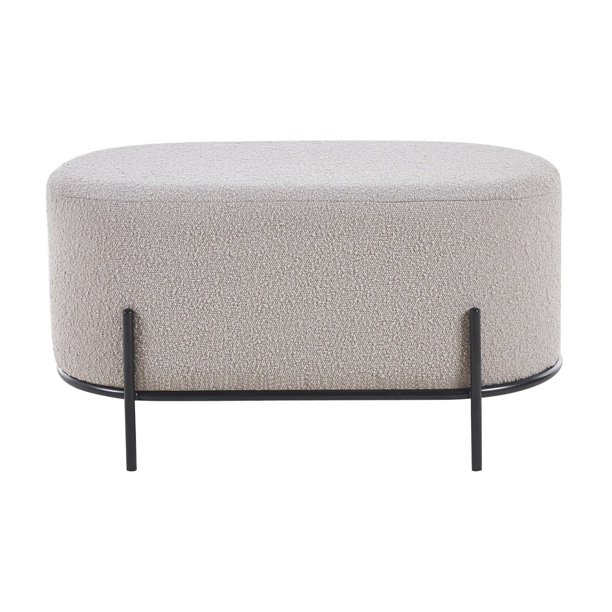 Bouclé poef taupe – 80x40 cm | Zwart metalen frame