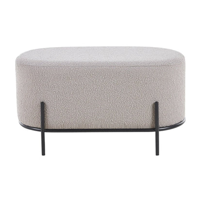 Bouclé poef taupe – 80x40 cm | Zwart metalen frame