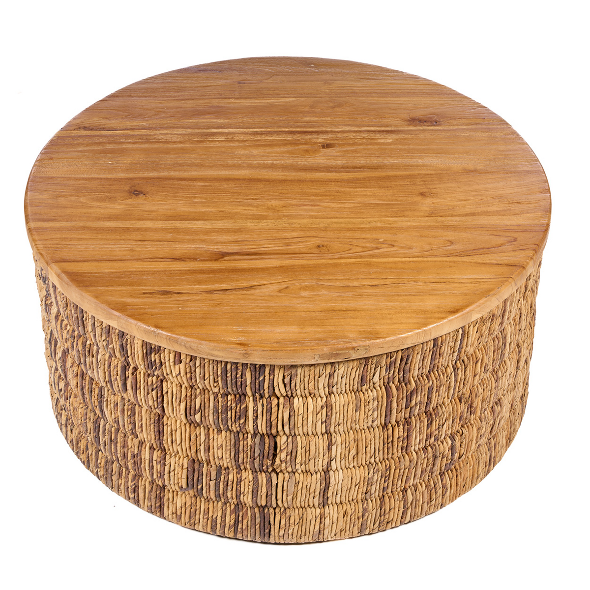Abaca Magani salontafel rond – naturel abaca & teakhout — detailopname — MEUBELIER
