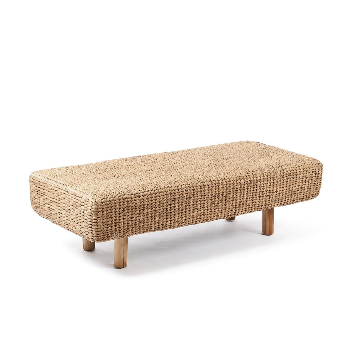 Waterhyacintbank met houten poten – 140 cm | Meubelier — zijaanzicht