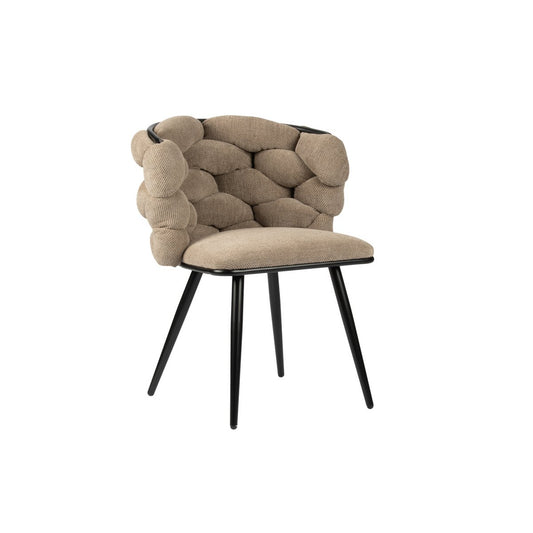 Set van twee Pole To Pole Rock Chairs, bruin chenille eetkamerstoelen met schommelfunctie en aluminium poten, staand in een moderne eethoek