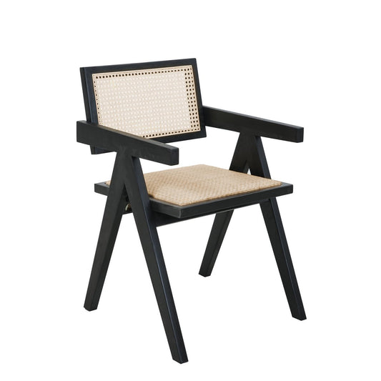 Armstoel van hevea hout & rotan – vintage design met natuurlijk comfort — zijaanzicht