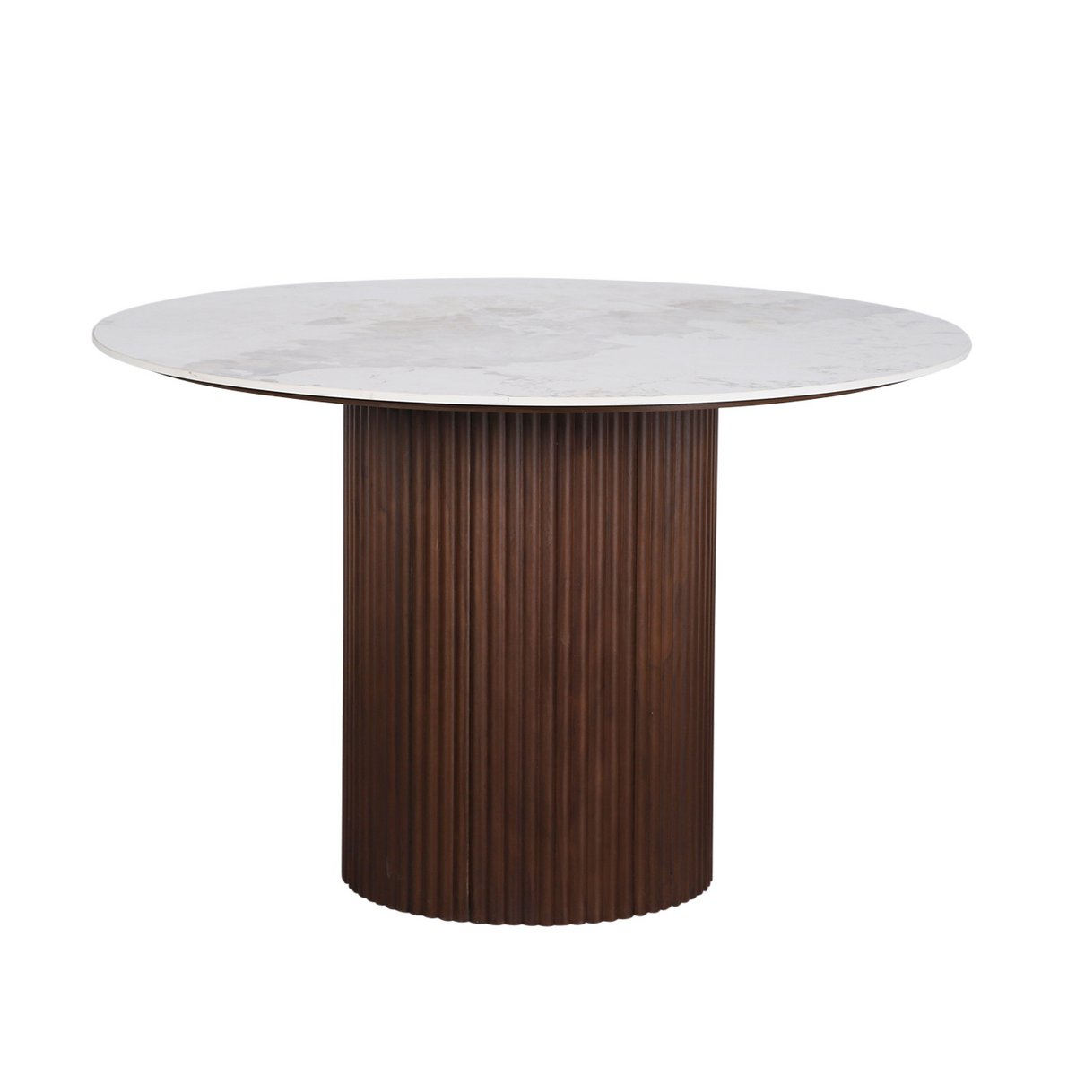 Urban Chique Ronde Tafel – Keramiek Marmerlook & Walnootfineer (Ø120) — eettafel kopen bij MEUBELIER
