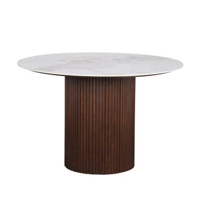 Urban Chique Ronde Tafel – Keramiek Marmerlook & Walnootfineer (Ø120) — eettafel kopen bij MEUBELIER