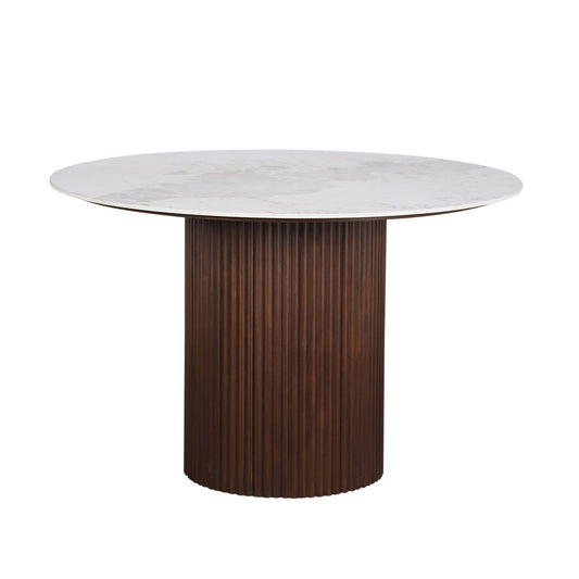 Urban Chique Ronde Tafel – Keramiek Marmerlook & Walnootfineer (Ø120) — eettafel kopen bij MEUBELIER