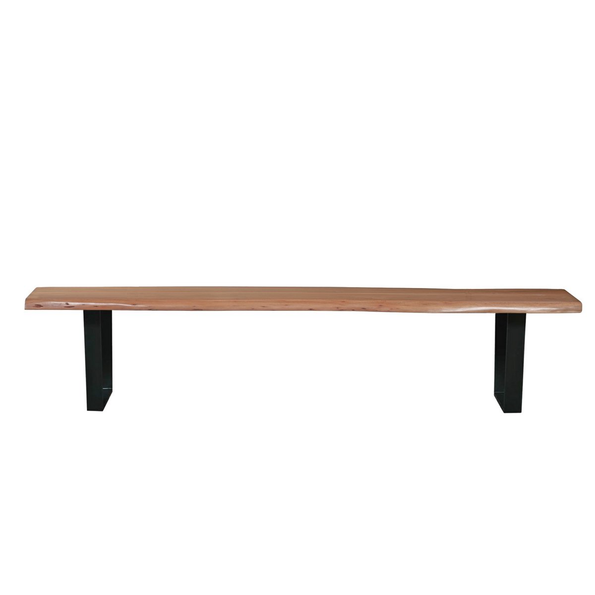 Bank 150 cm – acacia naturel met zwart stalen frame — detailopname — MEUBELIER