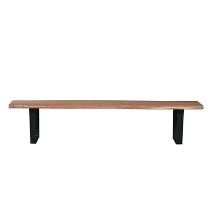Bank 150 cm – acacia naturel met zwart stalen frame — detailopname — MEUBELIER