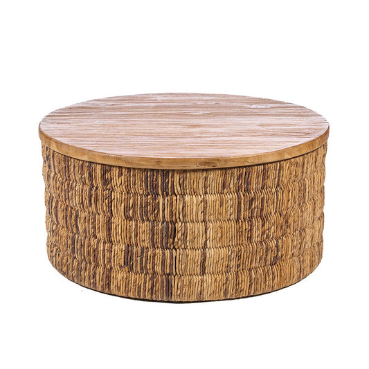 Abaca Magani salontafel rond – naturel abaca & teakhout — salontafel kopen bij MEUBELIER