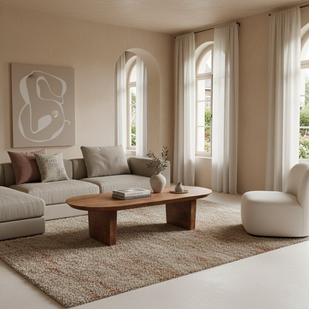 Bullnose salontafel bruin van massief mangohout — detailopname — MEUBELIER