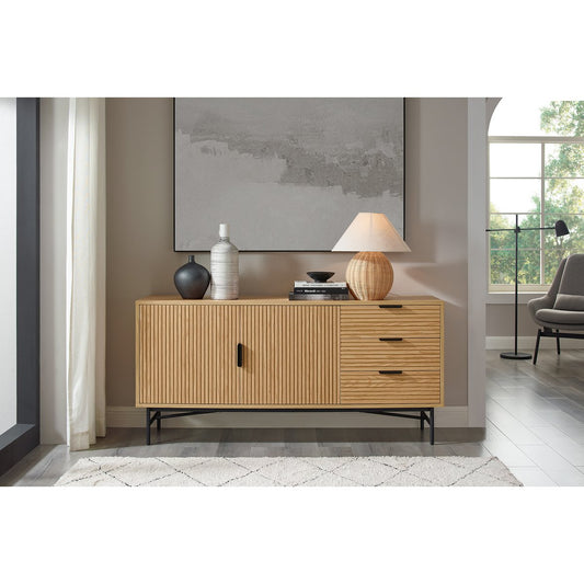 Dressoir 160 cm – Eiken echt houtfineer met zwart metalen frame