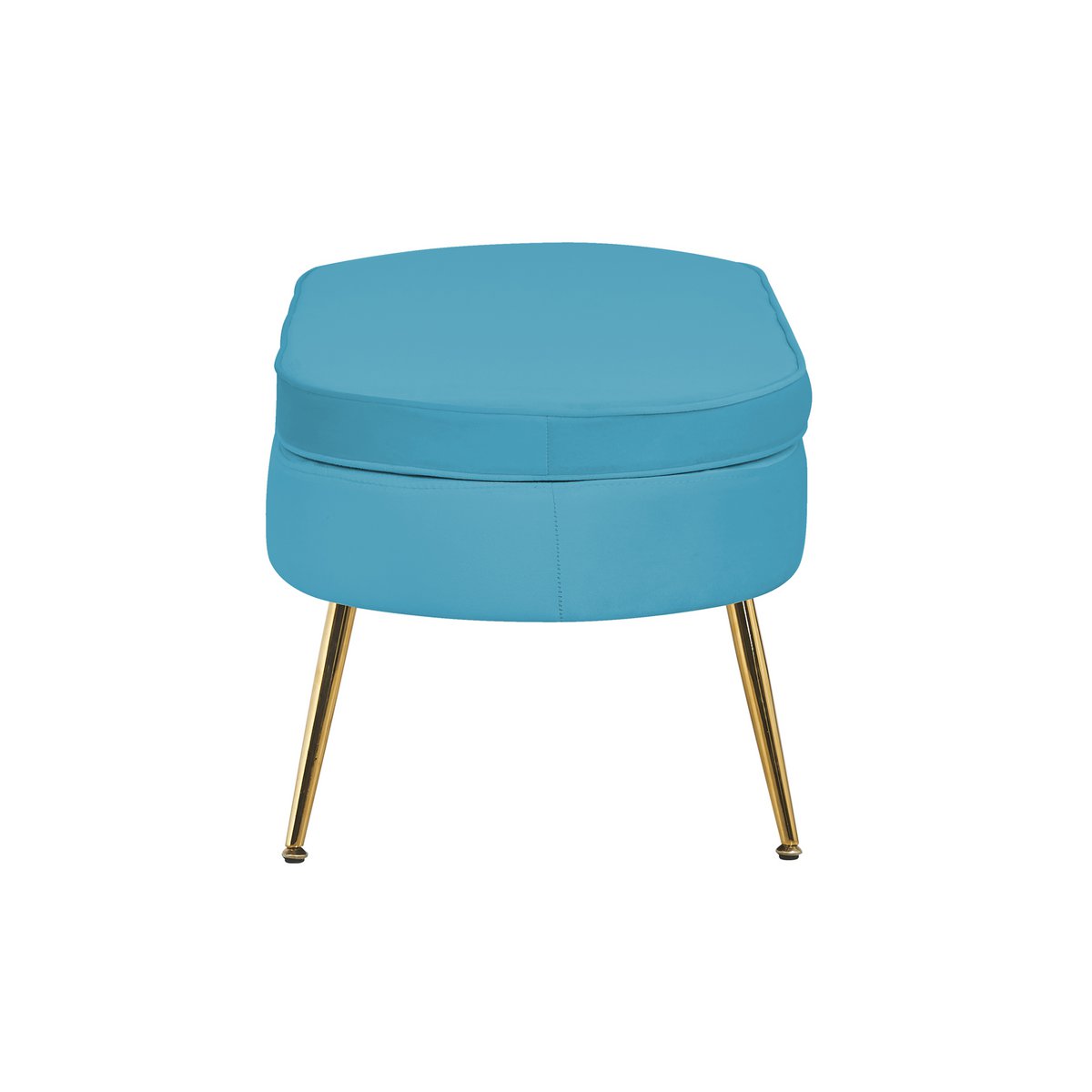 Ovale poef blauw fluweel met goudkleurig metalen frame – SalesFever