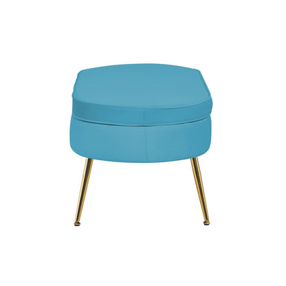 Ovale poef blauw fluweel met goudkleurig metalen frame – SalesFever