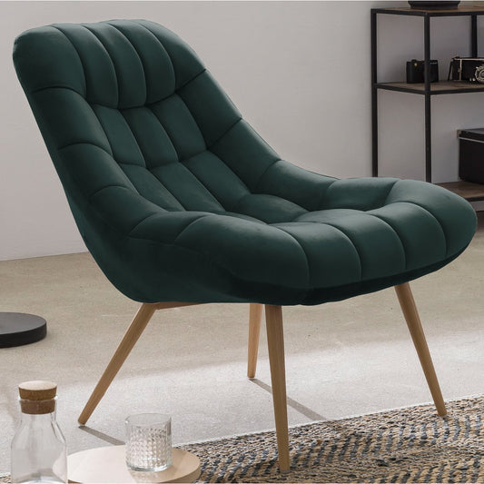 Fauteuil XXL fluweel groen met houtlook poten – SalesFever