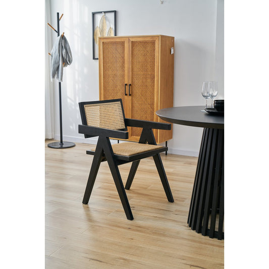 SIT Möbel armstoel van hevea hout en rotan in een vintage design, ideaal als eetkamerstoel met natuurlijke uitstraling en comfortabele armleuningen.