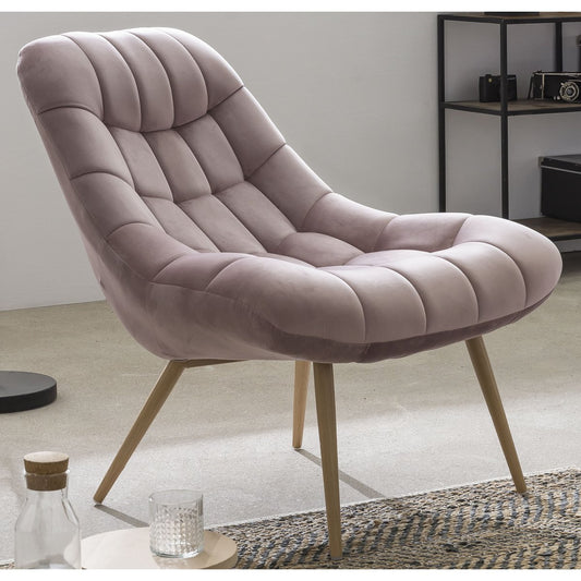 Fauteuil XXL fluweel roze met houtlook poten – SalesFever
