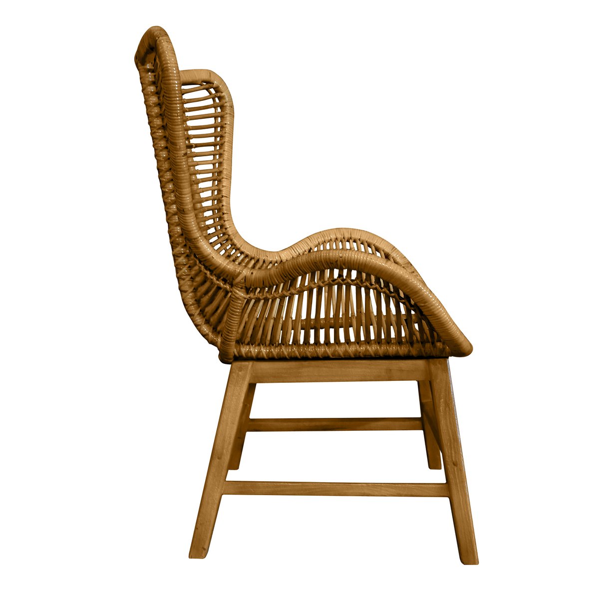 Tom Tailor fauteuil van rotan – gerecycled teakhout, handgemaakt — schuine hoek — MEUBELIER