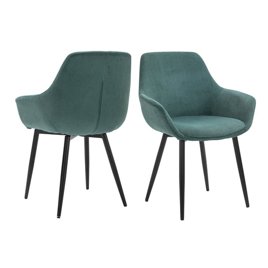 SalesFever Eetkamerstoel Set Corduroy Groen (2 stuks)