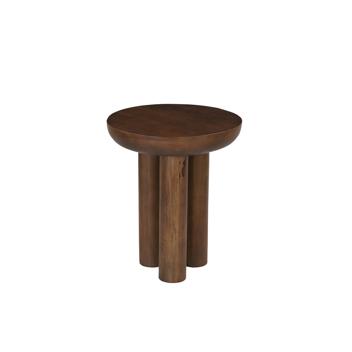 Zijtafel van massief mangohout – rond met 3 poten