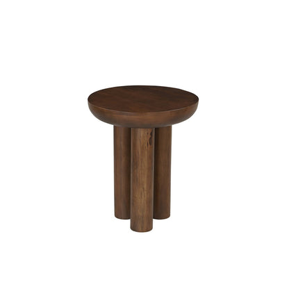 Zijtafel van massief mangohout – rond met 3 poten