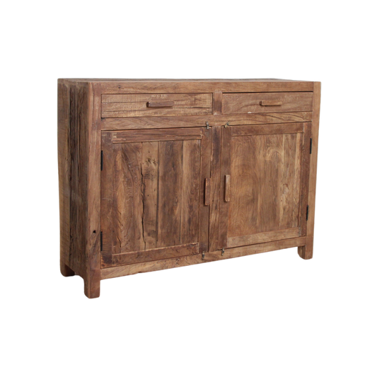 Farmwood dressoir – FSC-gerecycled hout, 2 deuren en 2 lades — zijaanzicht