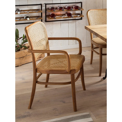 Fauteuil van teakhout met Weens vlechtwerk – bruin — fauteuil kopen bij MEUBELIER