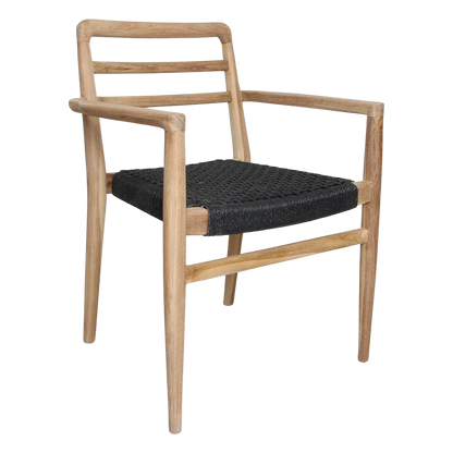Verano teakhouten tuinstoel met armleuning - Zwart — zijaanzicht