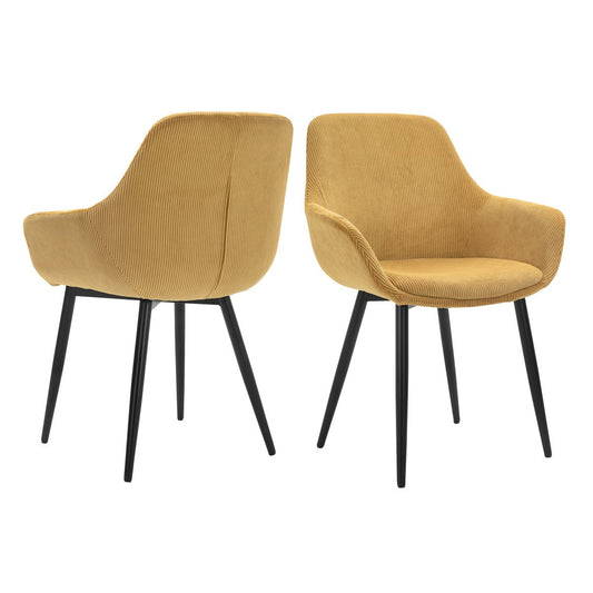 SalesFever Set van 2 corduroy eetkamerstoelen – goud met zwart frame