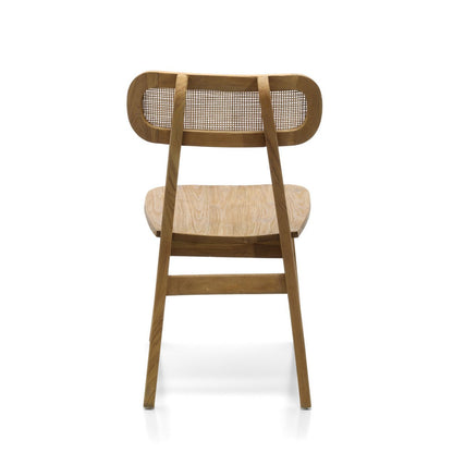 De Nova Stoel - Naturel | Teakhout met Rattan — close-up materiaal — MEUBELIER