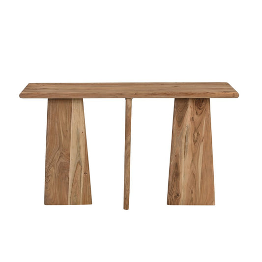 Consoletafel massief acaciahout – afgeronde randen & asymmetrisch frame (130×40×75 cm)