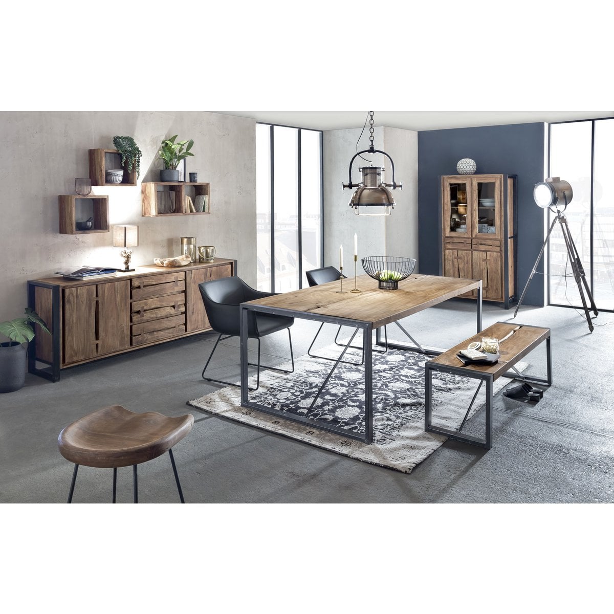 Acaciahouten kruk met metalen frame – SIT Möbel
