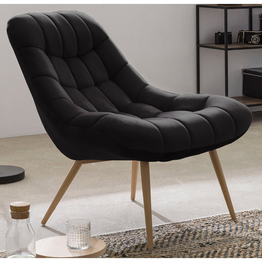 Fauteuil XXL fluweel zwart met houtlook poten – SalesFever