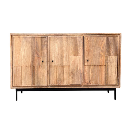 Dressoir met 3 deuren van mangohout – lamellenfront en zwarte poten
