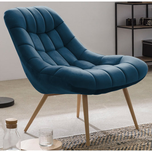 Fauteuil XXL Velours Blauw met Houtlook Poten - SalesFever