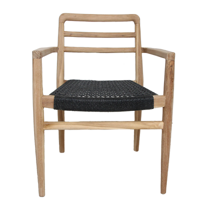 Verano teakhouten tuinstoel met armleuning - Zwart — achteraanzicht — MEUBELIER