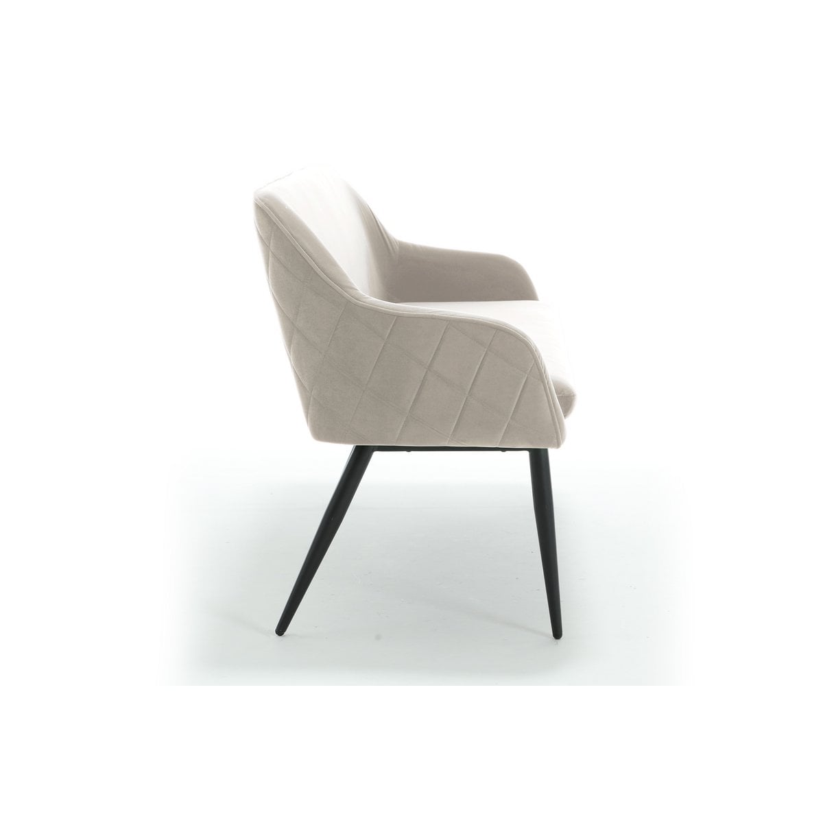 Bank 160 cm fluweel crème met ruitstiksel en armleuningen
