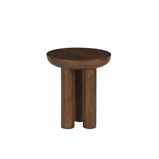 Zijtafel van massief mangohout – rond met 3 poten