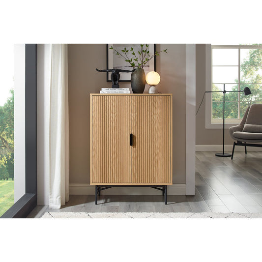 Ladekast 80 cm eiken echt houtfineer – zwart metalen frame