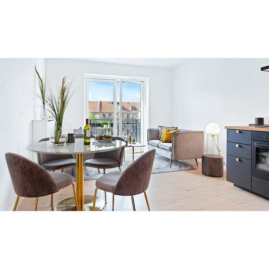 House Nordic Geneve Eetkamerstoel - Set van 2 - Grijs Fluweel met Messinglook