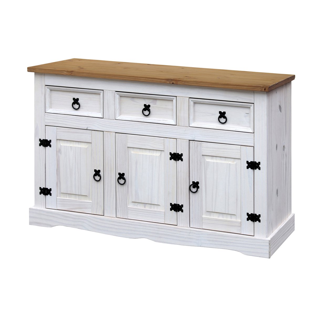 Dressoir massief dennenhout – wit gewaxed met honingkleurig blad (130 cm)