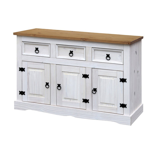 Dressoir massief dennenhout – wit gewaxed met honingkleurig blad (130 cm)