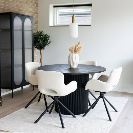 House Nordic Amorim Eetkamerstoelen – Bouclé Gebroken Wit, Draaibaar (Set van 2)