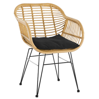 SalesFever Set van 2 eetkamerstoelen in rotan look, naturel – binnen & buiten