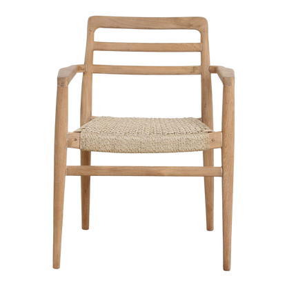 Verano tuinstoel met armleuning van gerecycled teakhout — close-up materiaal — MEUBELIER