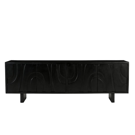 Lowboard van massief mangohout – zwart – 180 cm – 4 deuren