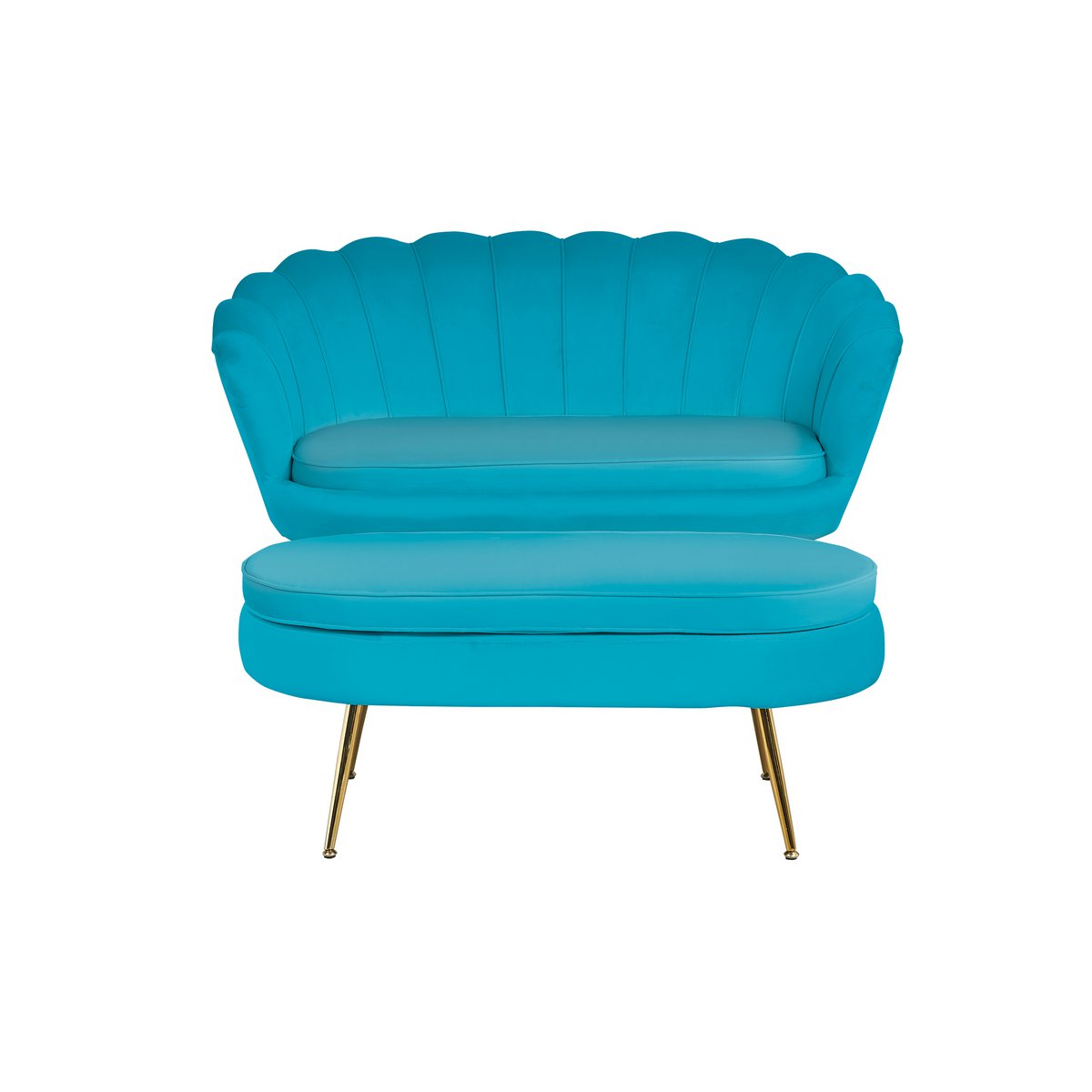 Ovale poef blauw fluweel met goudkleurig metalen frame – SalesFever