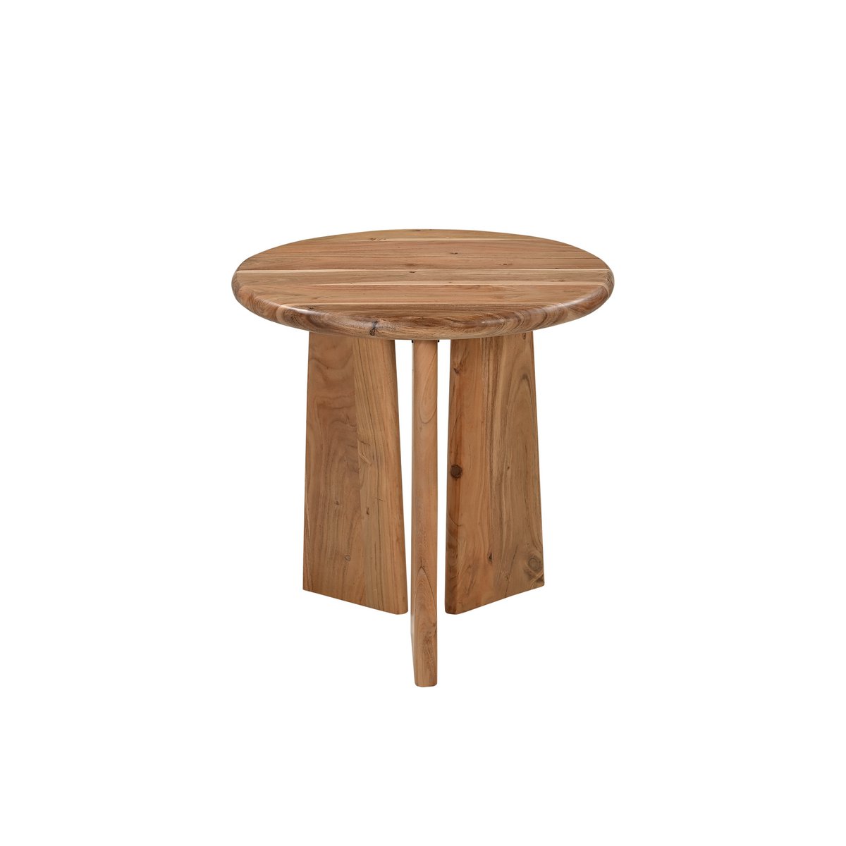 Zijtafel van massief acaciahout met asymmetrisch frame – rond tafelblad (4 cm)