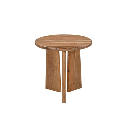 Zijtafel van massief acaciahout met asymmetrisch frame – rond tafelblad (4 cm)