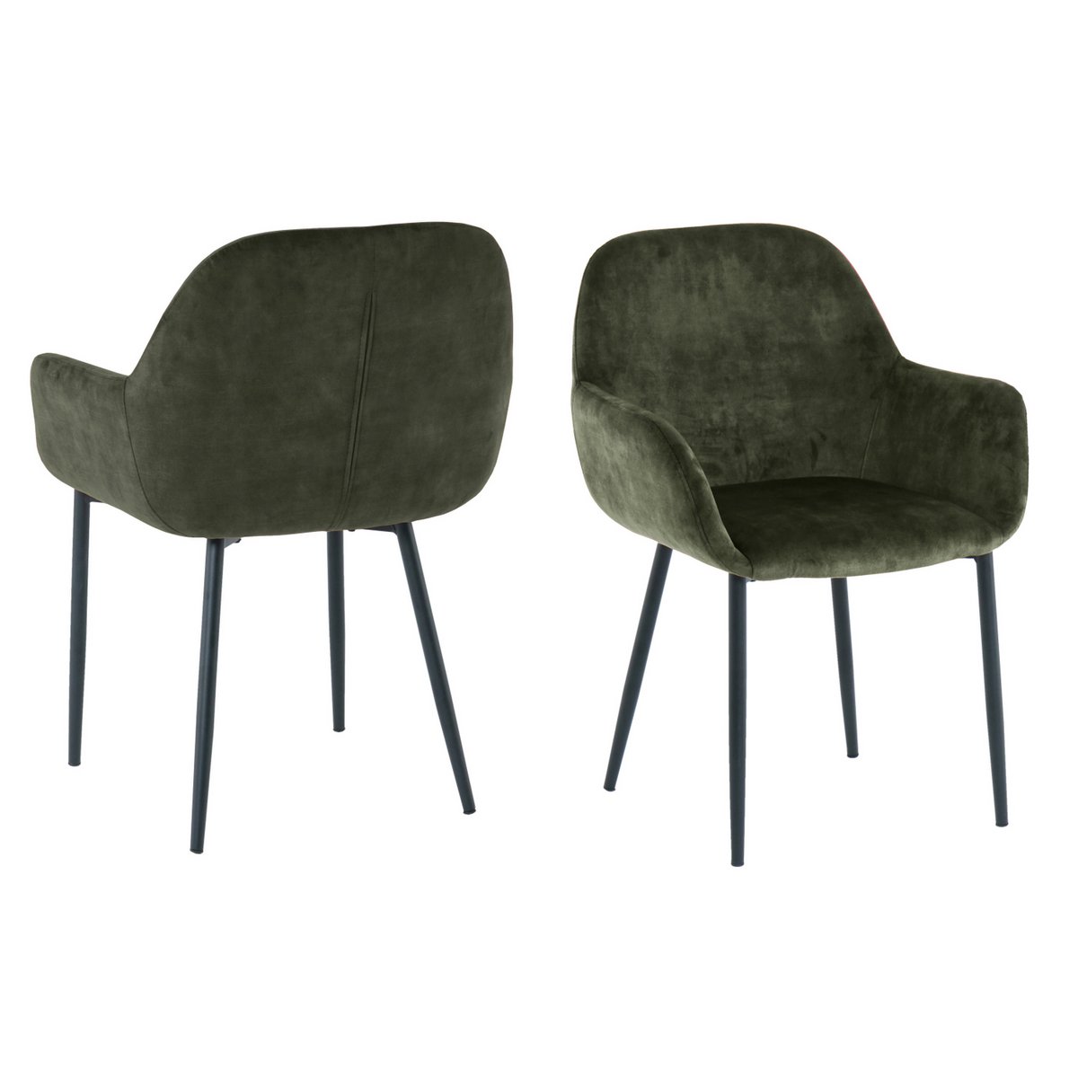SIT Möbel Eetkamerstoelen set van 2 – Groen fluweel met zwarte poten