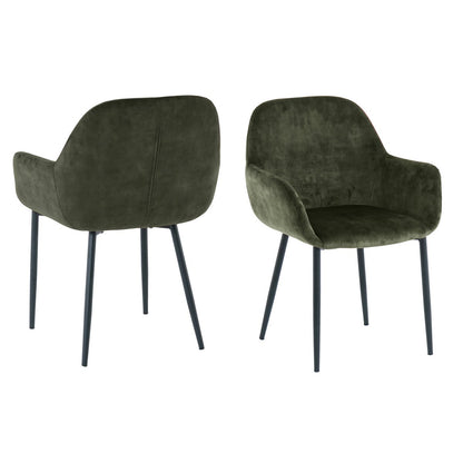 SIT Möbel Eetkamerstoelen set van 2 – Groen fluweel met zwarte poten